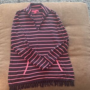 Lily Pulitzer Striped Pink and Black Sweater with Fringe
